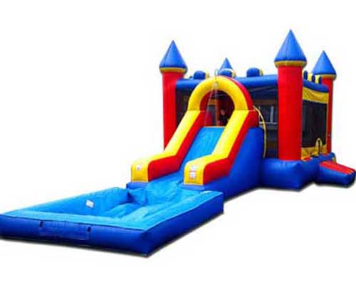 Commercial bounce house with water slide